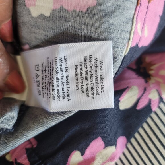 Free Assembly‎ Shirt Womens XL Elastic Waist Ruffle Sleeve Navy Pink Floral - Picture 10 of 12